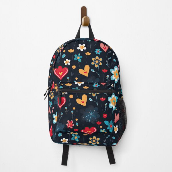 Item preview, Floral heart pattern backpack designed and sold by baggageboutique.