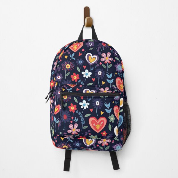 Item preview, Floral heart pattern backpack designed and sold by baggageboutique.