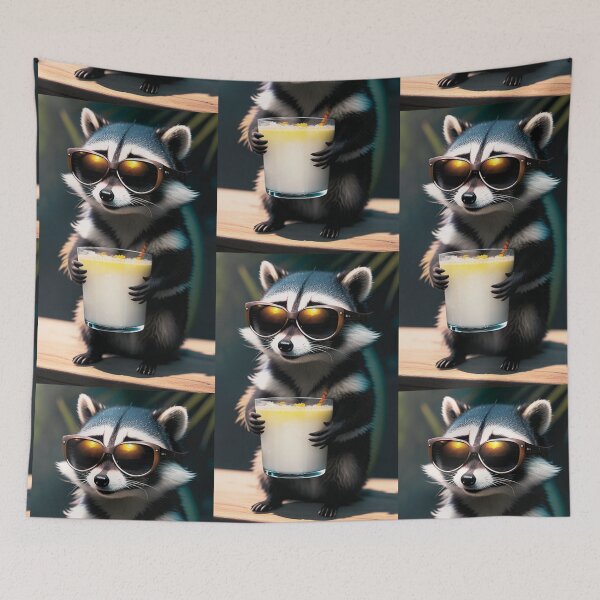 Item preview, A cute and cool raccoon having a drink in the sunshine designed and sold by Pelzi100.