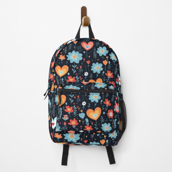 Item preview, Floral heart pattern backpack designed and sold by baggageboutique.
