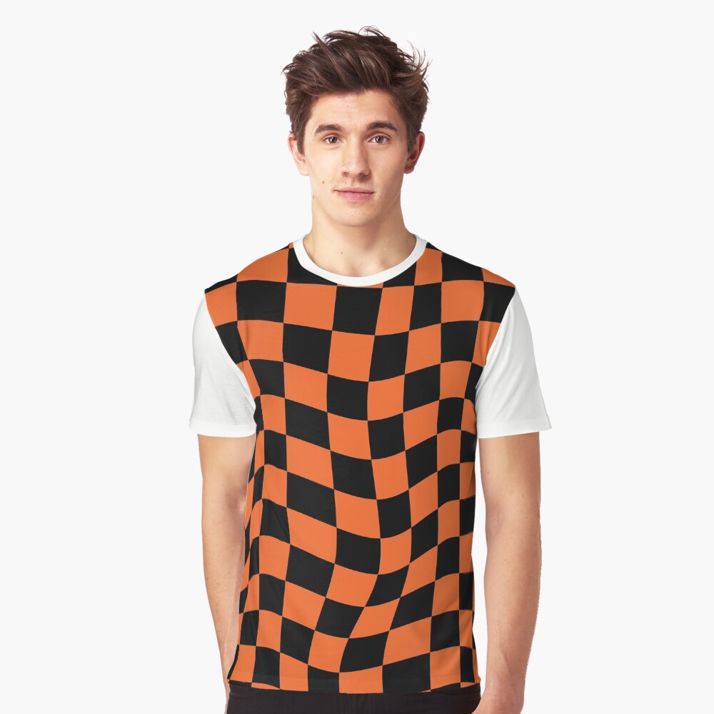 Halloween Y2K Wavy Warped Orange and Black Checkerboard