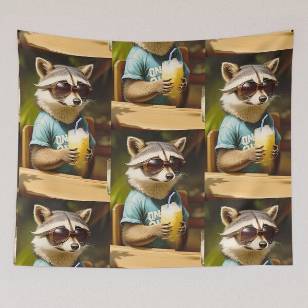 Item preview, A cute and cool raccoon drinking orange juice in the sun designed and sold by Pelzi100.