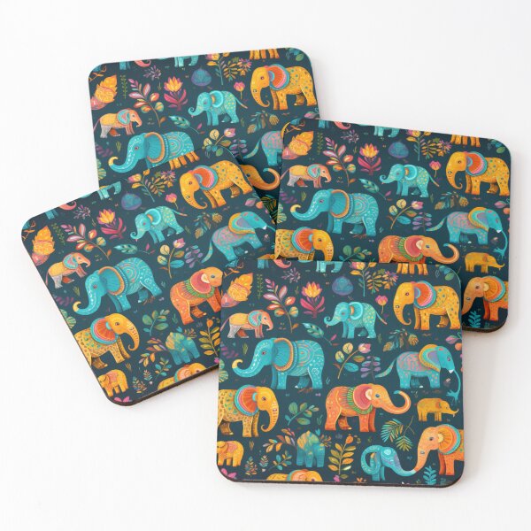 Item preview, Indian Elephants and plants pattern designed and sold by CardsandCanvas.