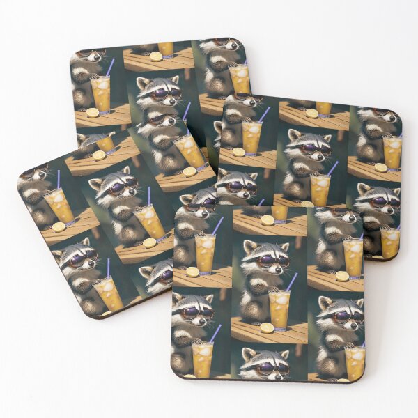 Item preview, A cute and cool raccoon having a cold drink designed and sold by Pelzi100.