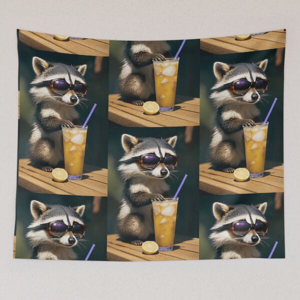 Item preview, A cute and cool raccoon having a cold drink designed and sold by Pelzi100.