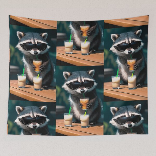 Item preview, A cute and cool raccoon having a cold drink designed and sold by Pelzi100.