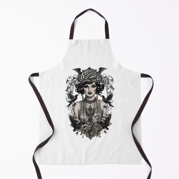 Item preview, Traditional Beautiful In Black 1920s Flapper with Black Crows, Fading Roses Tattoo designed and sold by Cesar Caligula.