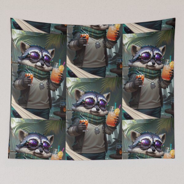Item preview, A cute and cool raccoon having a cold drink designed and sold by Pelzi100.
