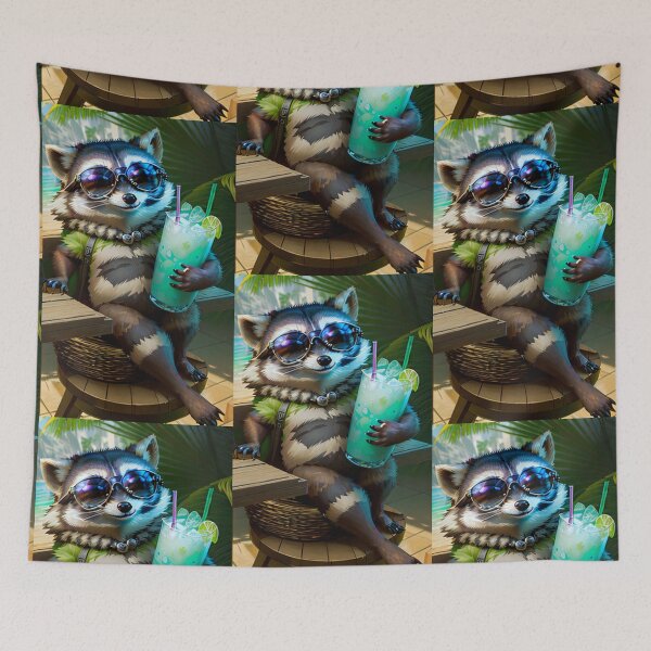 Item preview, A cute and cool raccoon having a cold drink in the sunshine designed and sold by Pelzi100.