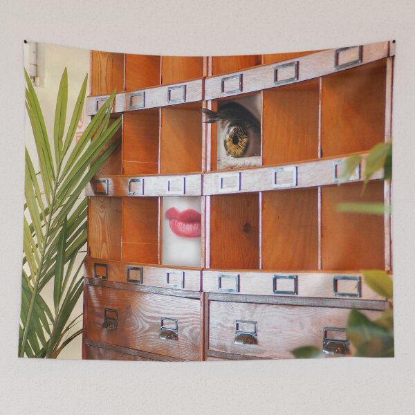 Item preview, Surreal Collage Art Print - 'Compartmentalize': Mail Sorter with Woman's Features designed and sold by GollyWillikers.