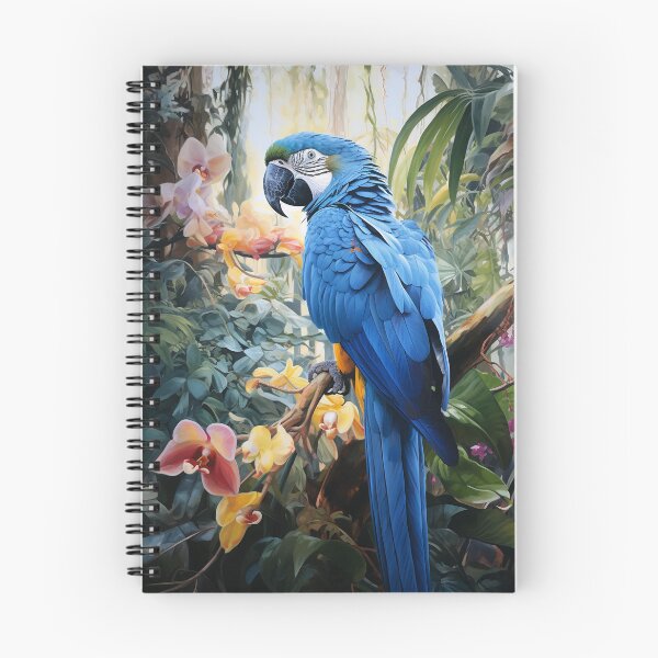 Aperçu de l'œuvre Ara bleu dans un paysage tropical créée et vendue par Elindith.