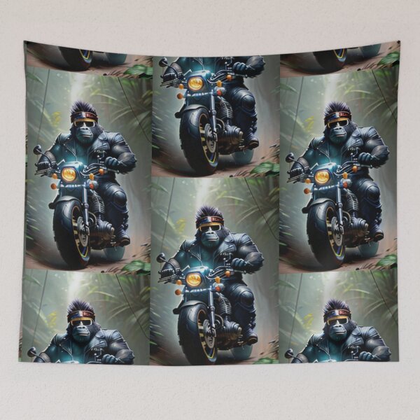 Item preview, a cool gorilla riding a motorcycle in the jungle designed and sold by Pelzi100.