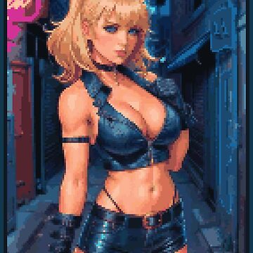 Artwork thumbnail, Synthwave Cyberpunk Retro Black Leather Outfit Blonde Girl by 8bitglam