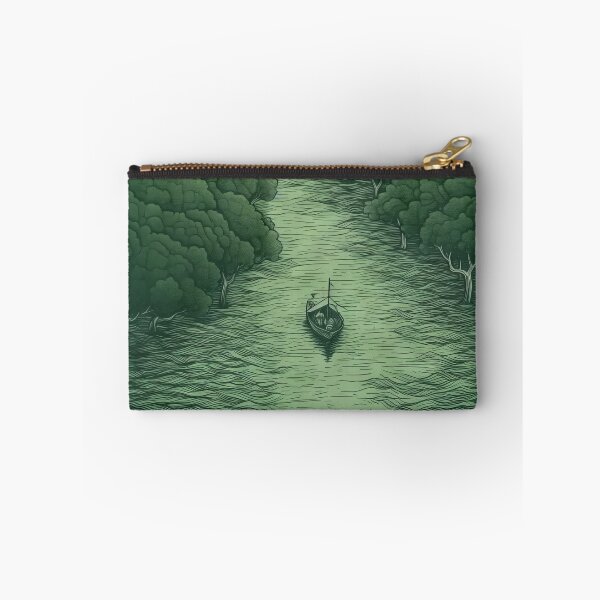 Item preview, Leaf on the Flow: Minimalist Boat on the Green River designed and sold by Piotrek0001.