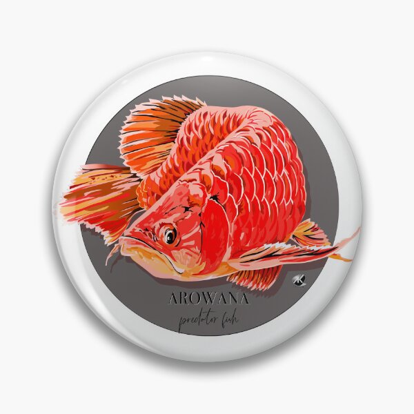 Item preview, Arowana fish illustration in a gray circle designed and sold by Alexandra Kueny.