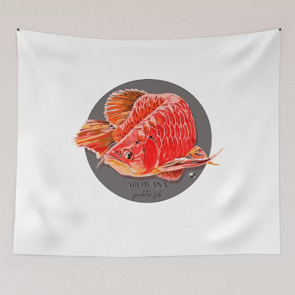 Item preview, Arowana fish illustration in a gray circle designed and sold by Alexandra Kueny.