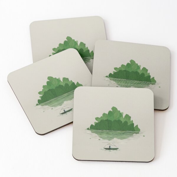 Item preview, Leaf on the Flow: Minimalist Boat on the Green River designed and sold by Piotrek0001.