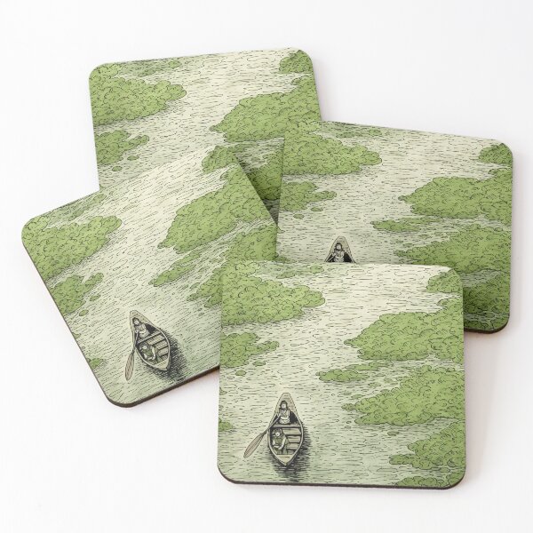 Item preview, Leaf on the Flow: Minimalist Boat on the Green River designed and sold by Piotrek0001.