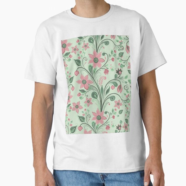 Vintage indian twigs floral - cheerful mint and pink Classic T-Shirt