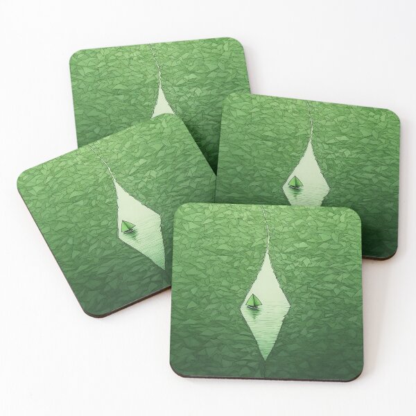 Item preview, Leaf on the Flow: Minimalist Boat on the Green River designed and sold by Piotrek0001.