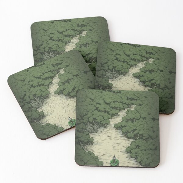 Item preview, Leaf on the Flow: Minimalist Boat on the Green River designed and sold by Piotrek0001.