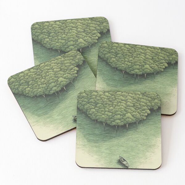 Item preview, Leaf on the Flow: Minimalist Boat on the Green River designed and sold by Piotrek0001.