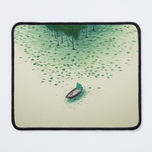 Item preview, Leaf on the Flow: Minimalist Boat on the Green River designed and sold by Piotrek0001.