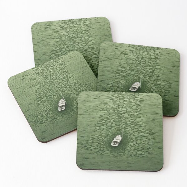 Item preview, Leaf on the Flow: Minimalist Boat on the Green River designed and sold by Piotrek0001.