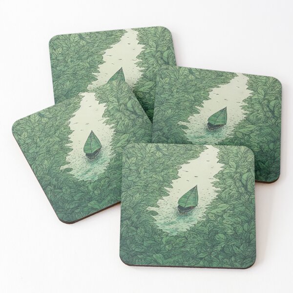 Item preview, Leaf on the Flow: Minimalist Boat on the Green River designed and sold by Piotrek0001.
