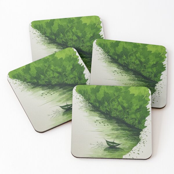 Item preview, Leaf on the Flow: Minimalist Boat on the Green River designed and sold by Piotrek0001.
