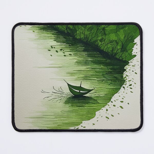 Item preview, Leaf on the Flow: Minimalist Boat on the Green River designed and sold by Piotrek0001.