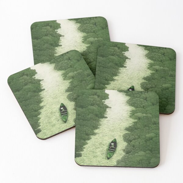 Item preview, Leaf on the Flow: Minimalist Boat on the Green River designed and sold by Piotrek0001.