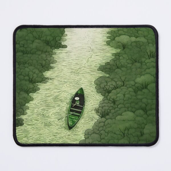 Item preview, Leaf on the Flow: Minimalist Boat on the Green River designed and sold by Piotrek0001.