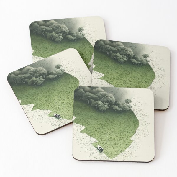 Item preview, Leaf on the Flow: Minimalist Boat on the Green River designed and sold by Piotrek0001.