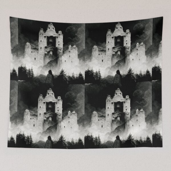 Item preview, Woman In Black Looking At A Castle On A Hill designed and sold by ZGigerBarker.