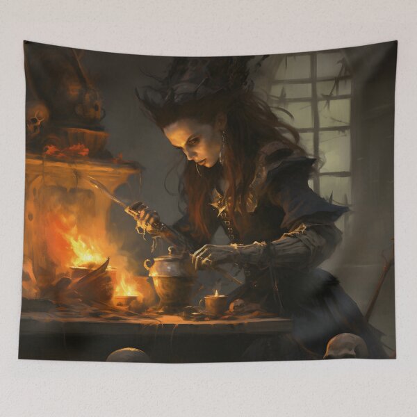 Item preview, Beautiful Fantasy Gothic Witch Preparing a Spell in her Lair designed and sold by 2Shooze.