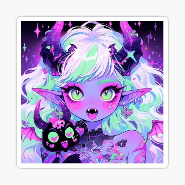 Wacky Pastel Fanged Dragon Demon Anime Girl Sticker for Sale by bubblegoth