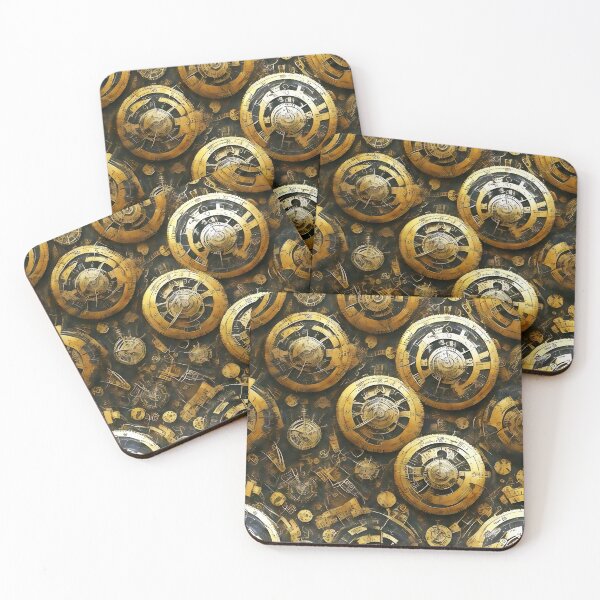 Item preview, Golden disks of metal parts, steampunk style digital pattern designed and sold by LorrieBee.