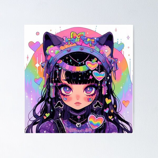 Beautiful Bright Neon Curly Hair Starry Anime Girl | Sticker