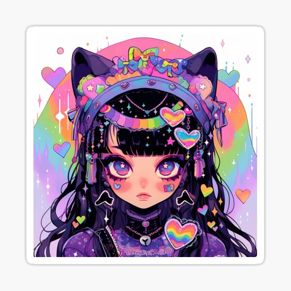 Kawaii Purple Neko Anime Girl and Castle Sticker for Sale by bubblegoth