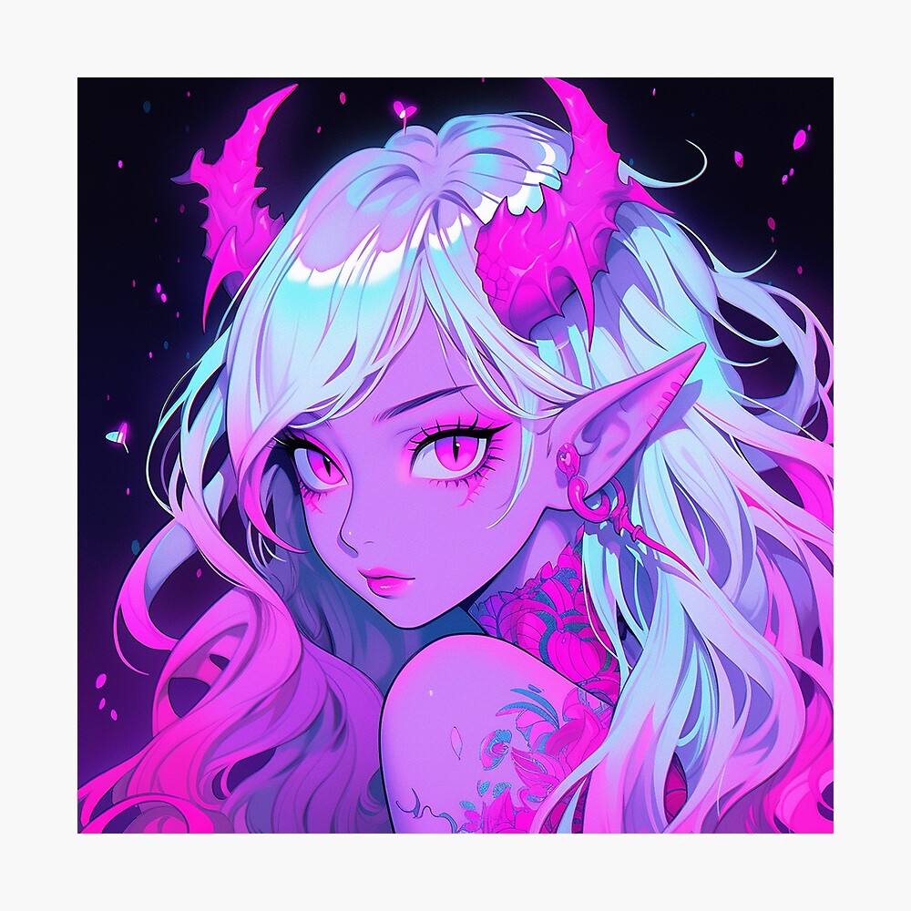 Beautiful Purple Pink Succubus Anime Girl