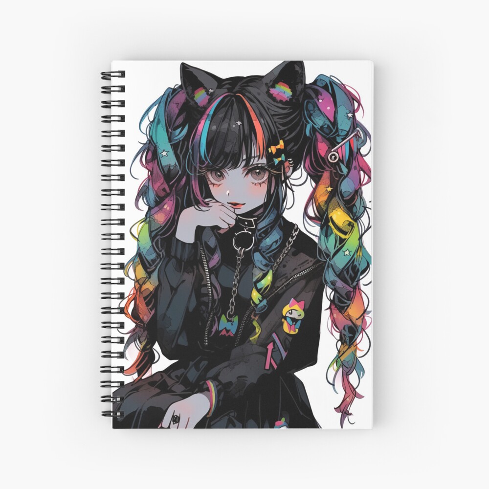 Kawaii Rainbow Goth Kitty Anime Girl