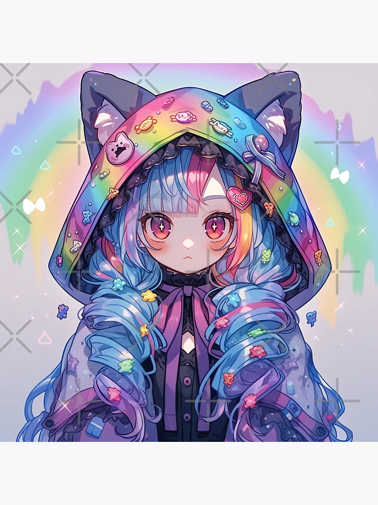 Cute Rainbow Pastel Kitty Anime Girl Sticker for Sale by