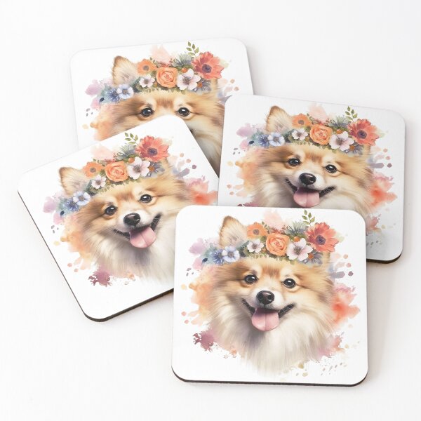 Item preview,  Pomeranian with Floral Head Wreath | Cute Pomeranian | Pomeranian Puppy designed and sold by PawsandPages.