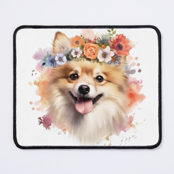 Item preview, Pomeranian with Floral Head Wreath | Cute Pomeranian | Pomeranian Puppy designed and sold by PawsandPages.