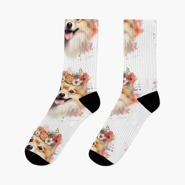 Item preview,  Pomeranian with Floral Head Wreath | Cute Pomeranian | Pomeranian Puppy designed and sold by PawsandPages.