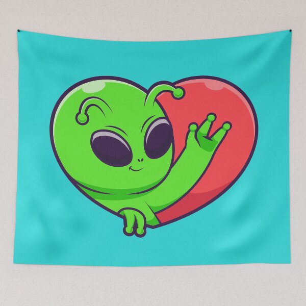 Item preview, Cosmic Love: Cute Alien with Love Heart Sign - Cartoon Vector Illustration designed and sold by hjian8219.