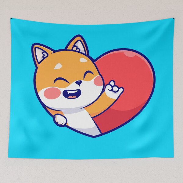 Item preview, Love in Paws: Cute Shiba Inu Dog with Love Heart Sign - Cartoon Illustration designed and sold by hjian8219.