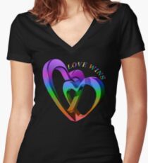 Love Wins Rainbow Hearts Equality Women's Fitted V-Neck T-Shirt