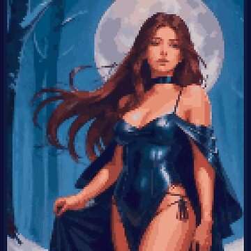 Artwork thumbnail, Fantasy Full Moon Night Blue Dress Brunette Girl by 8bitglam